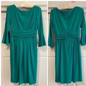 Teal Bell Sleeve Knit Sheath Dress
